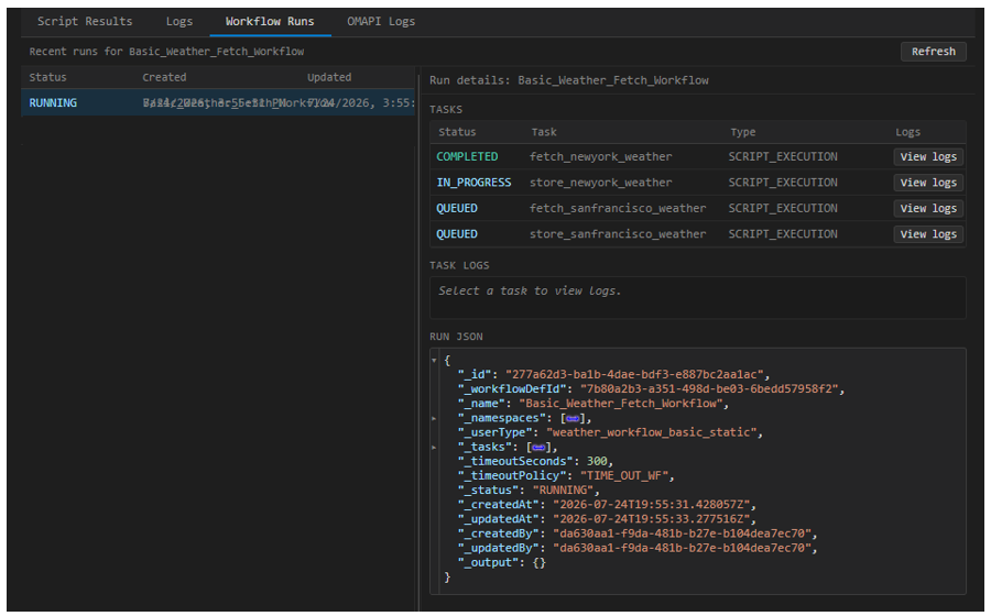 ide workflow runs console